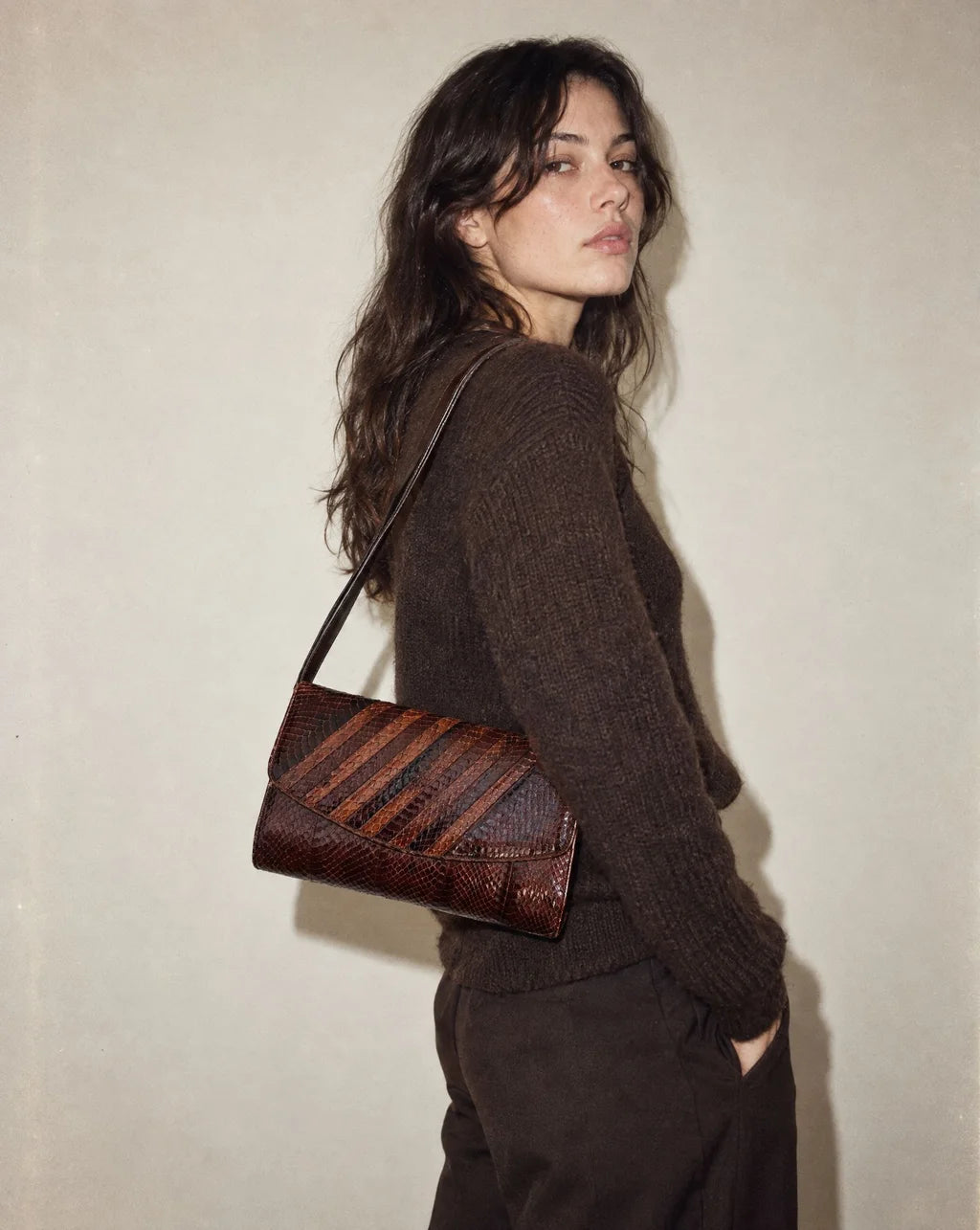 Vintage 1980s Lupalux Genuine Snakeskin Shoulder Bag – Brown Two-Tone Exotic Skin