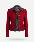 D&G Dolce & Gabbana Red Wool Bouclé & Denim Jacket with Leopard Lining