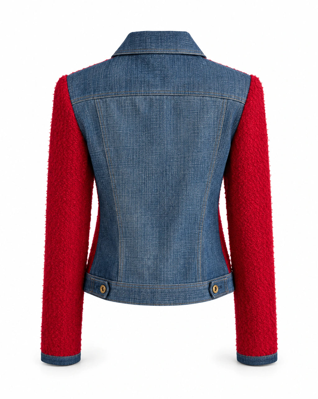 D&G Dolce & Gabbana Red Wool Bouclé & Denim Jacket with Leopard Lining