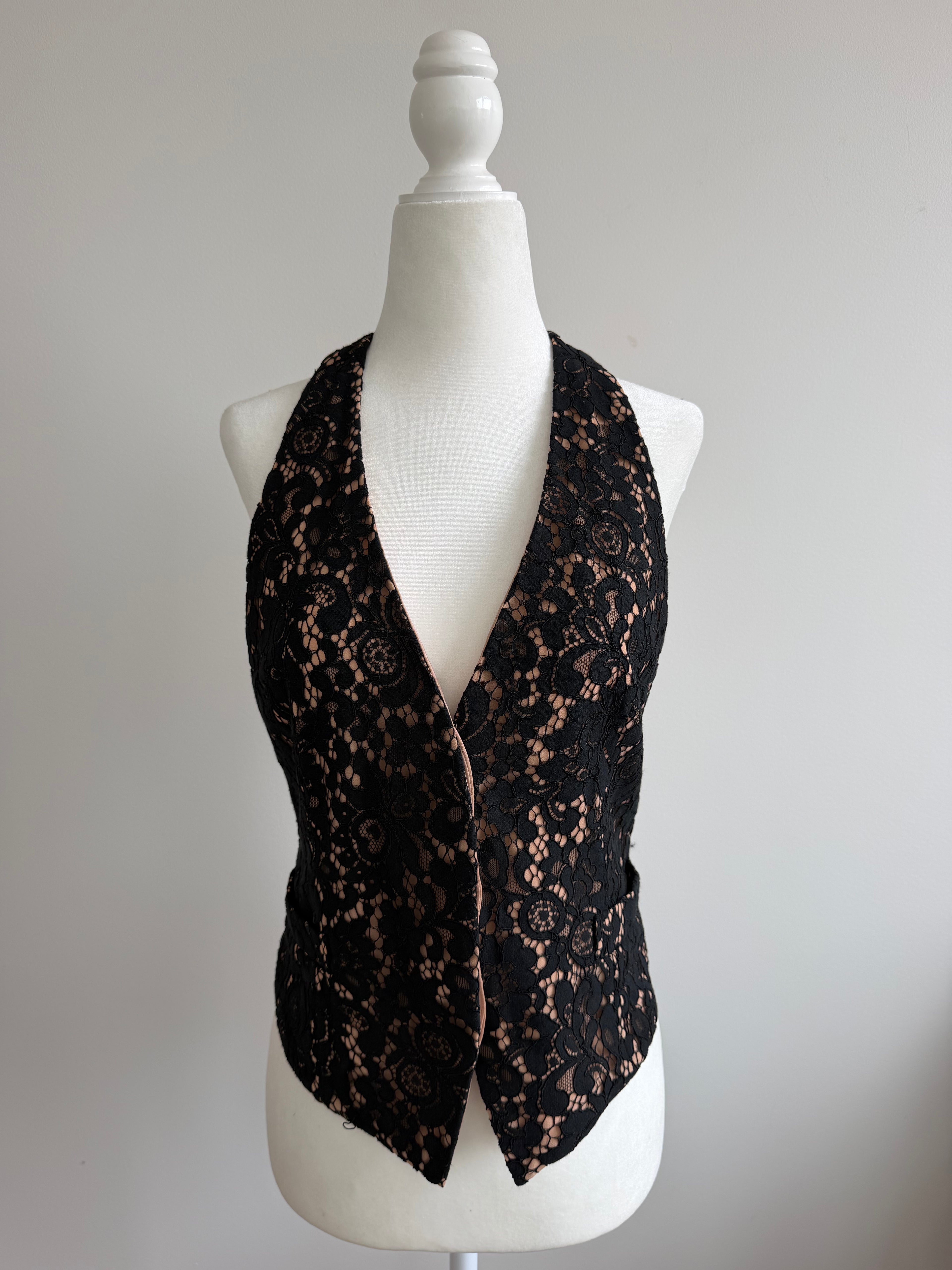 Vintage Lace Open-Back Halter Top