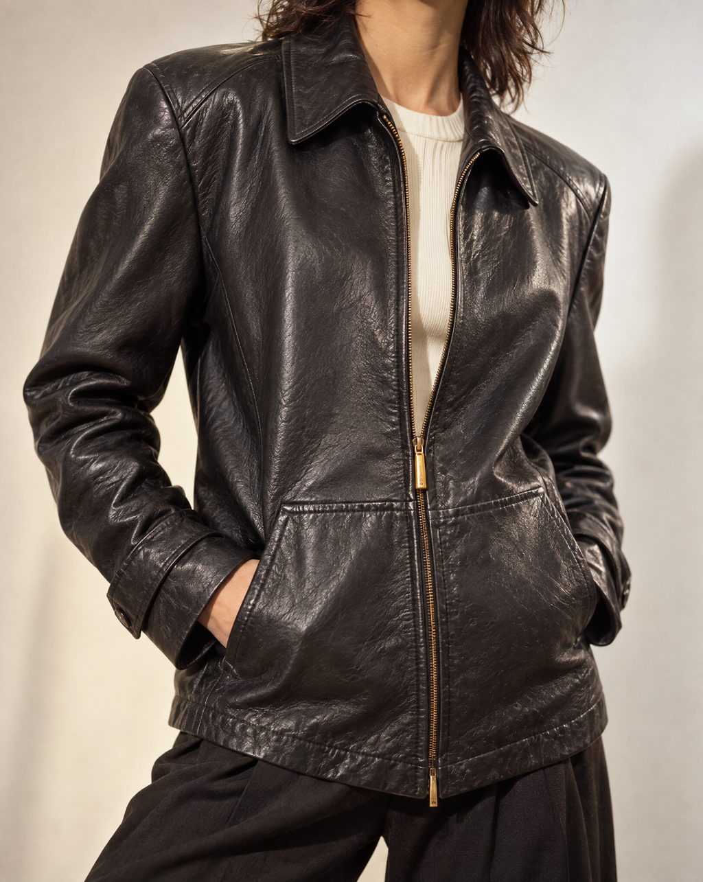 Escada Margaretha Ley Black Nappa Leather Zip Jacket