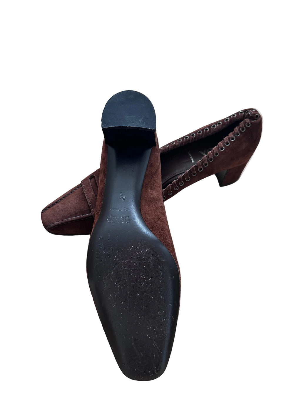 Prada Brown Suede Whipstitch Loafer Pumps - Late 90s/early 2000s