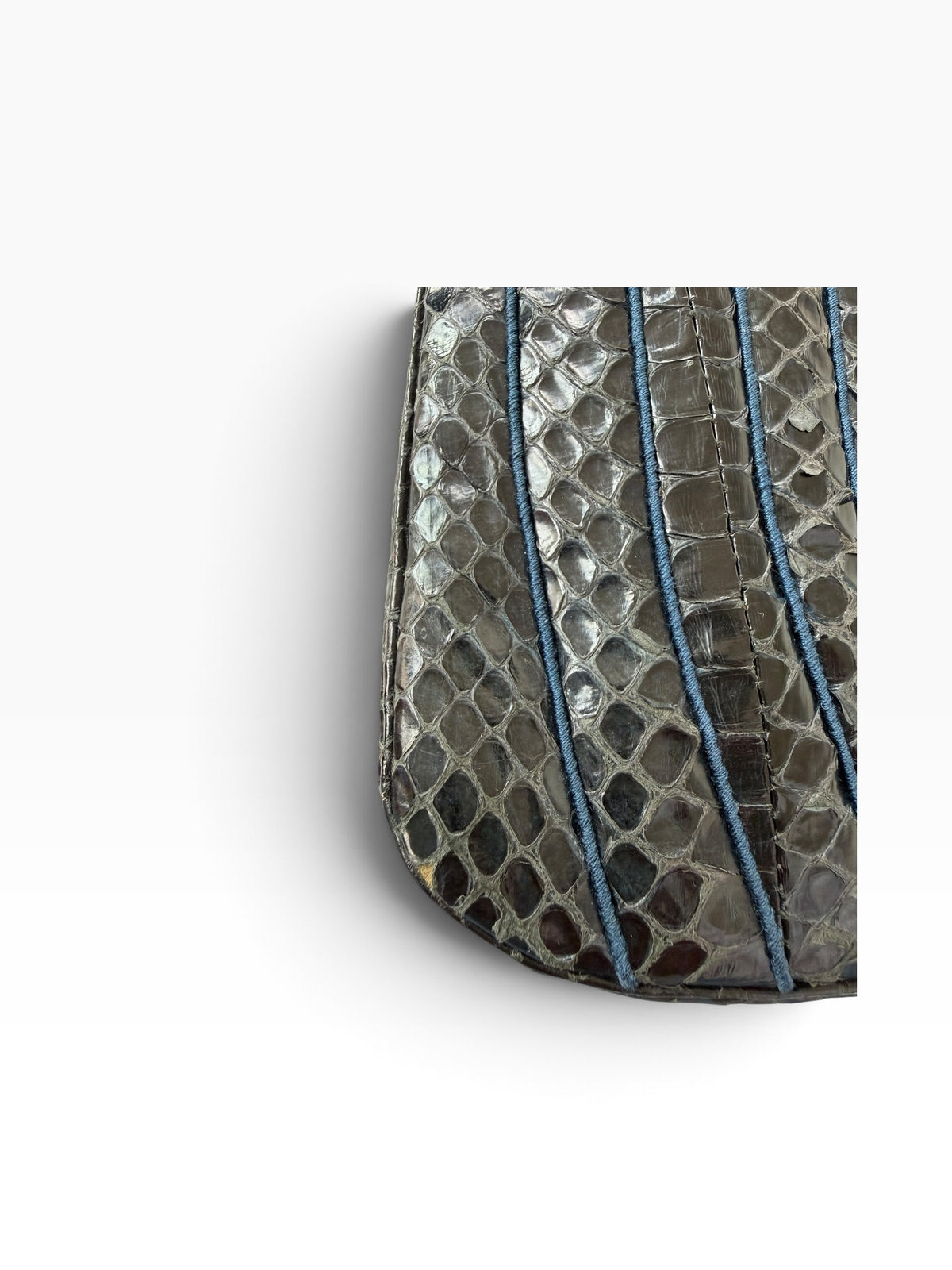 Vintage Judith Leiber Navy Snake Skin Shoulder Bag with Blue Cabochon Clasp
