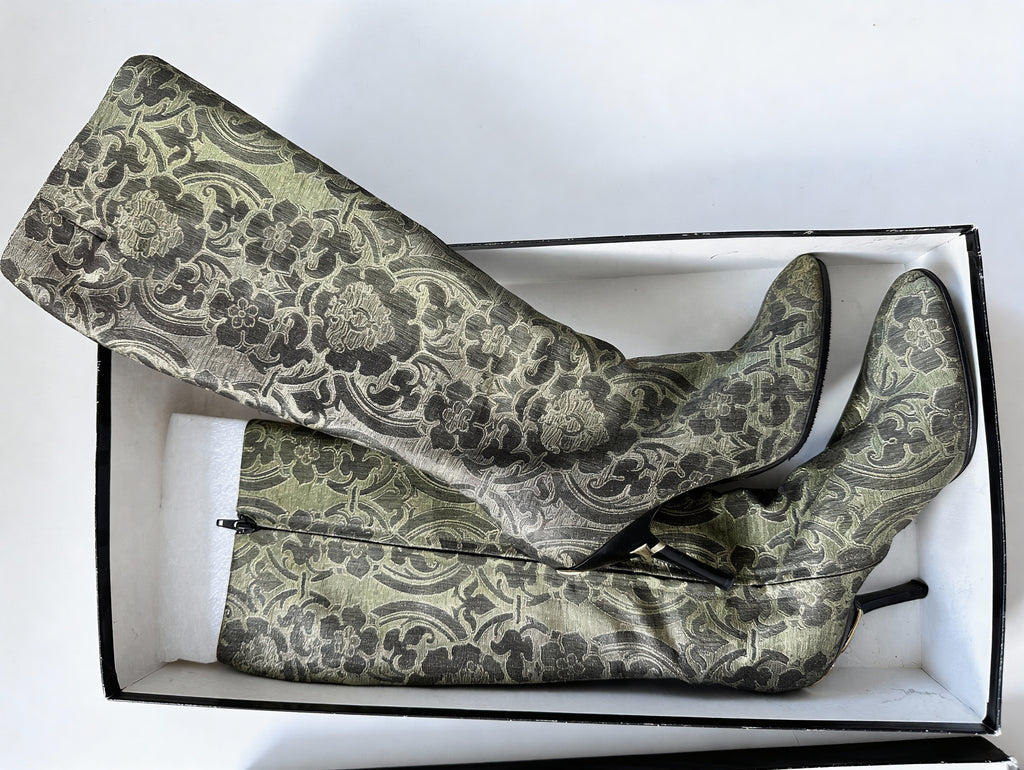 Roberto Cavalli Early-2000s Gold Baroque Brocade Boots