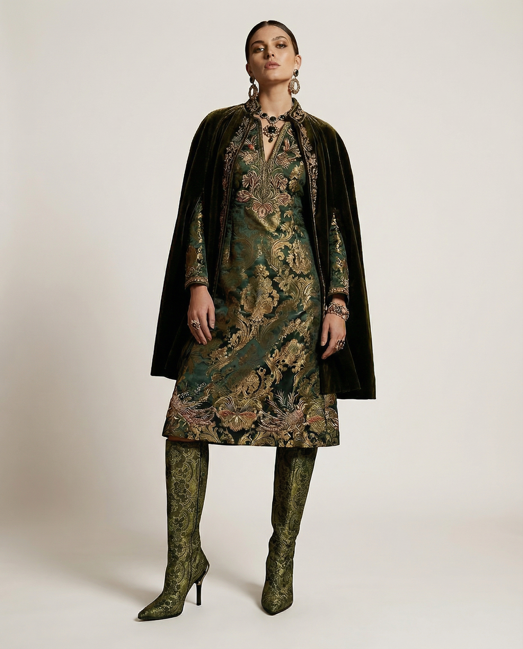 Roberto Cavalli Early-2000s Gold Baroque Brocade Boots