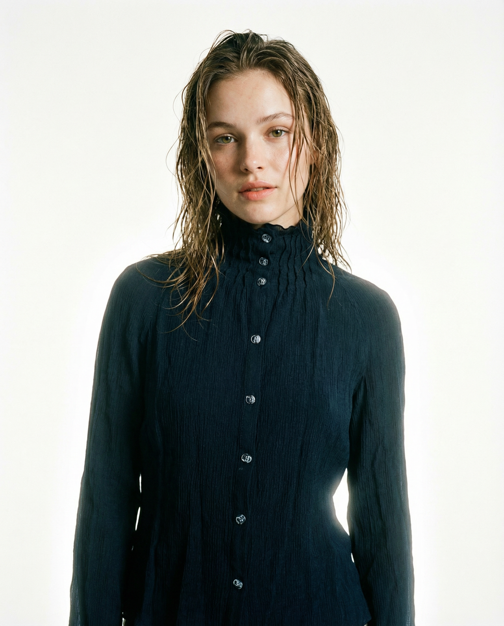Vintage Giorgio Armani Ruffled Mock-Neck Silk Blouse