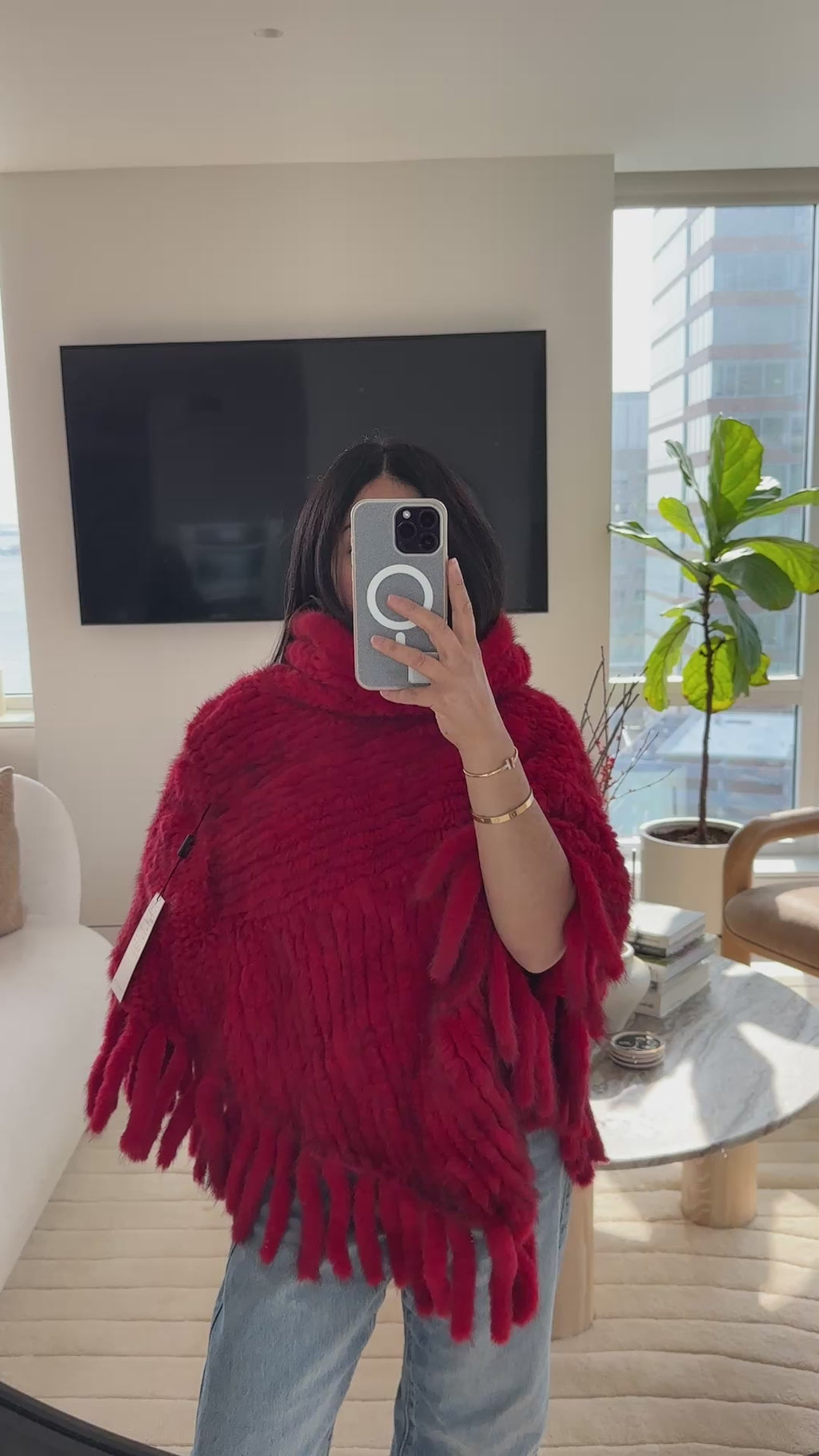 Vintage Red Mink Fur Poncho