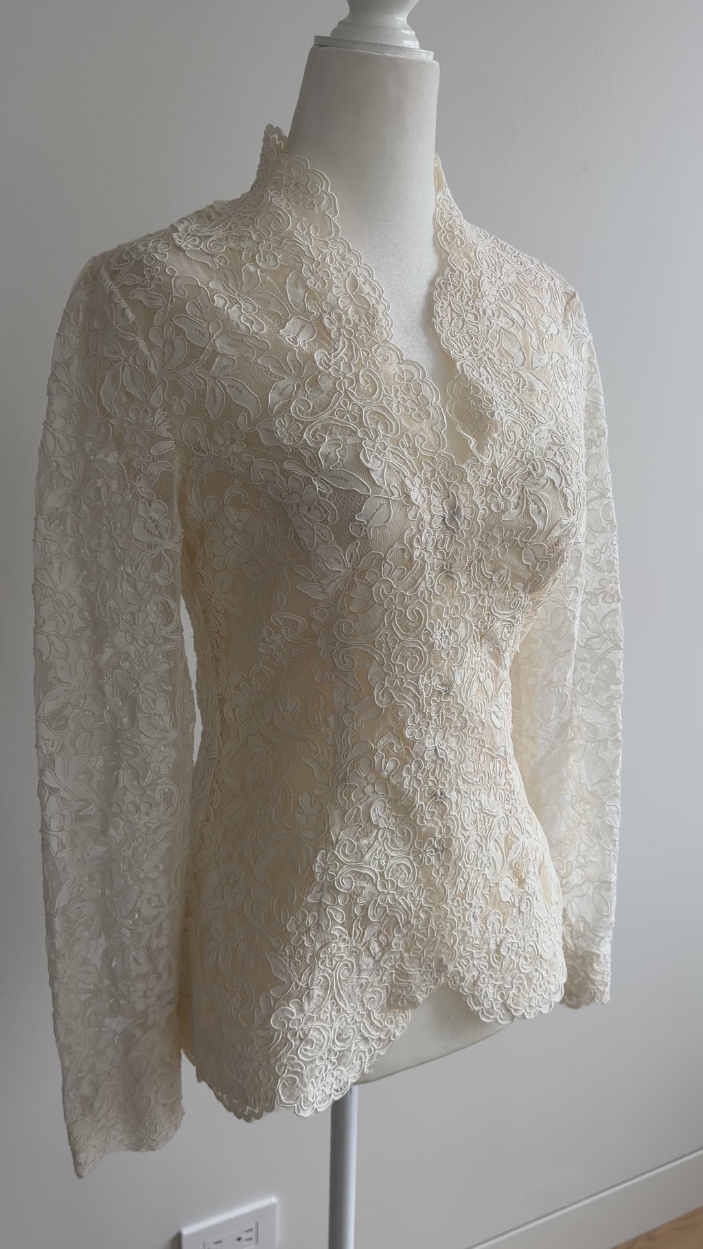 Victor Costa Ivory Embroidered Lace Jacket