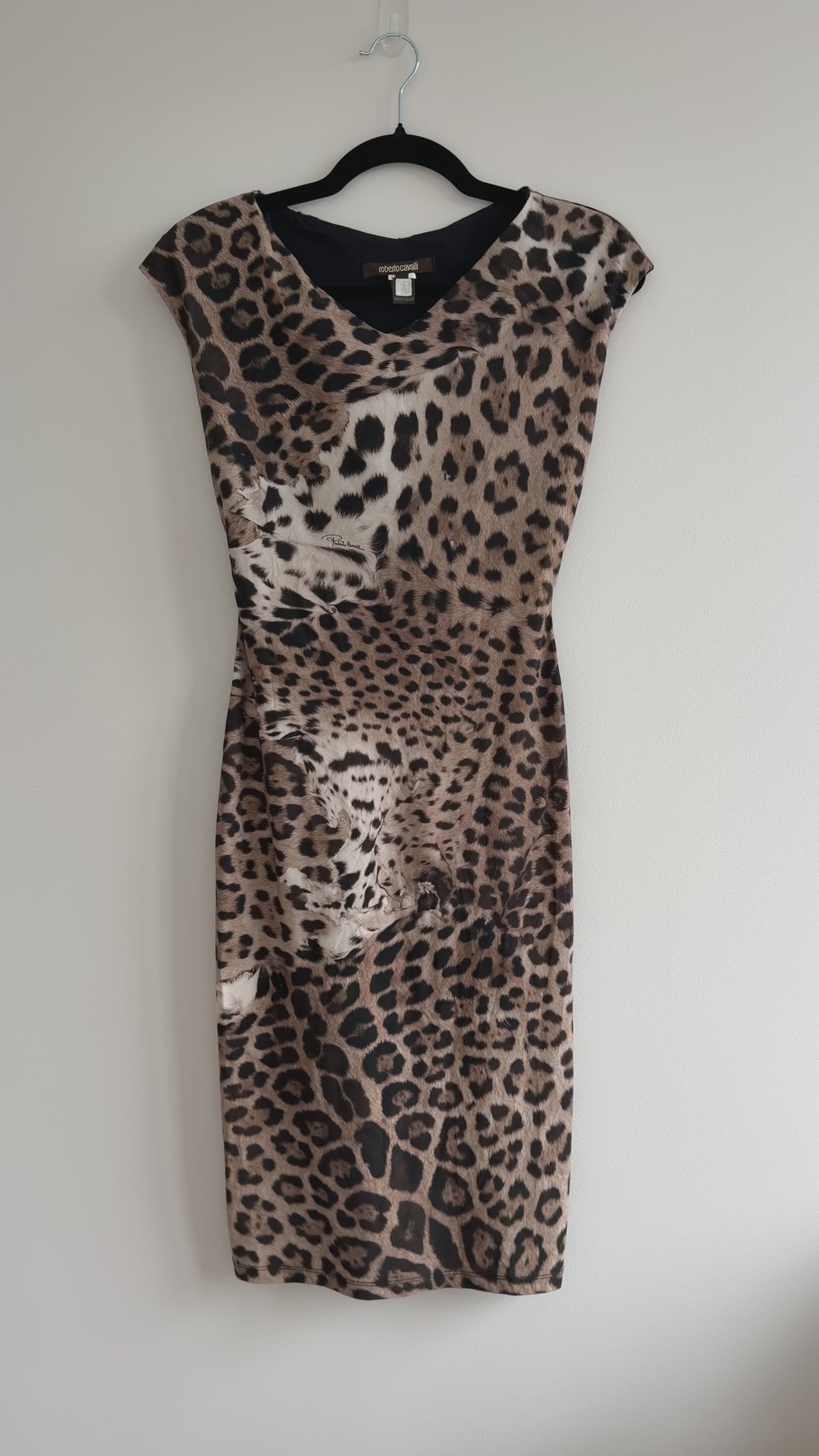 Roberto Cavalli Leopard Print Bodycon Midi Dress