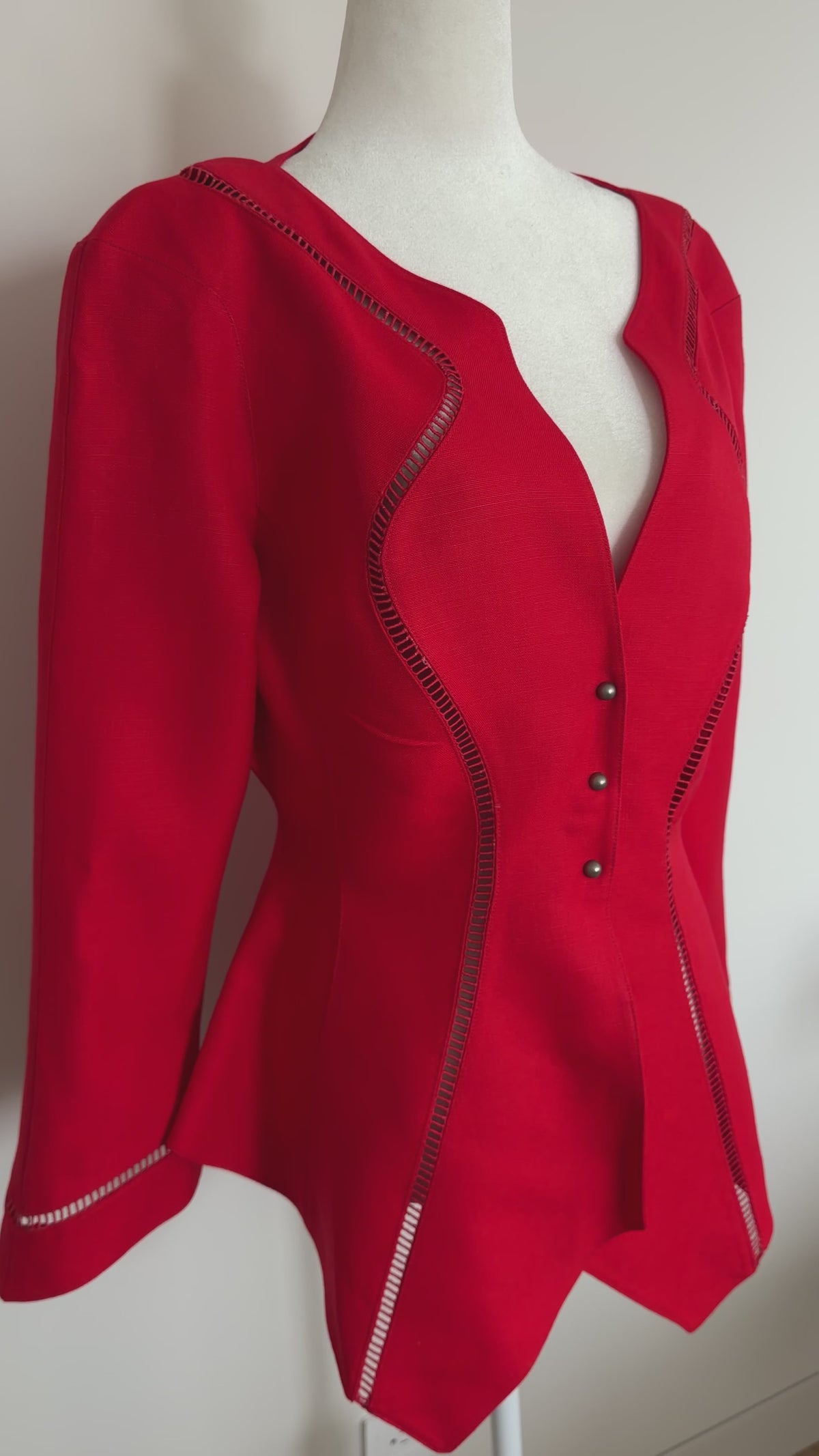 Vintage Thierry Mugler Red Sculpted Cutout Peplum Jacket 1990s