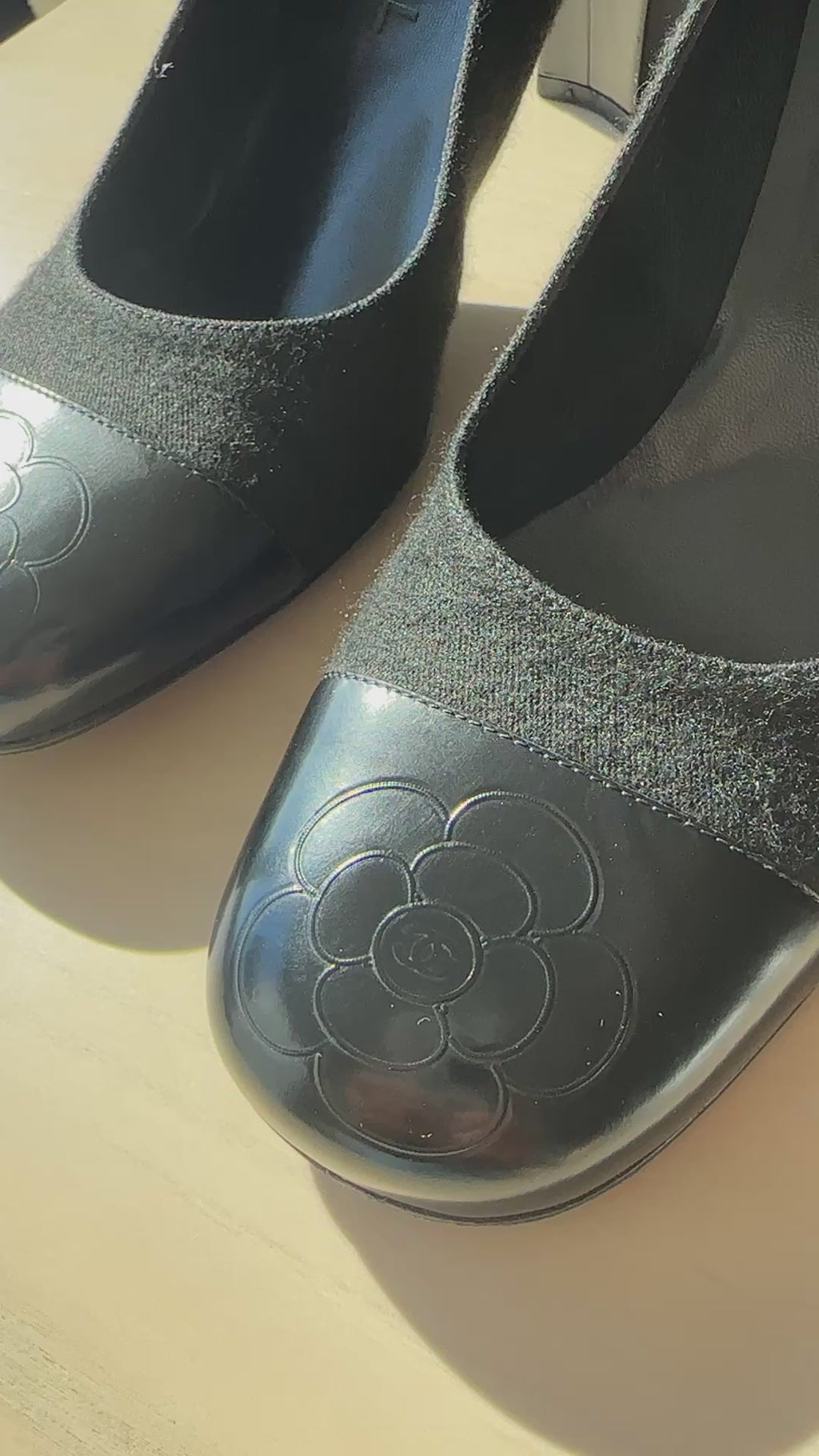 CHANEL Camellia Cap Toe Square Pumps. Karl Lagerfeld Era -Early 2000s